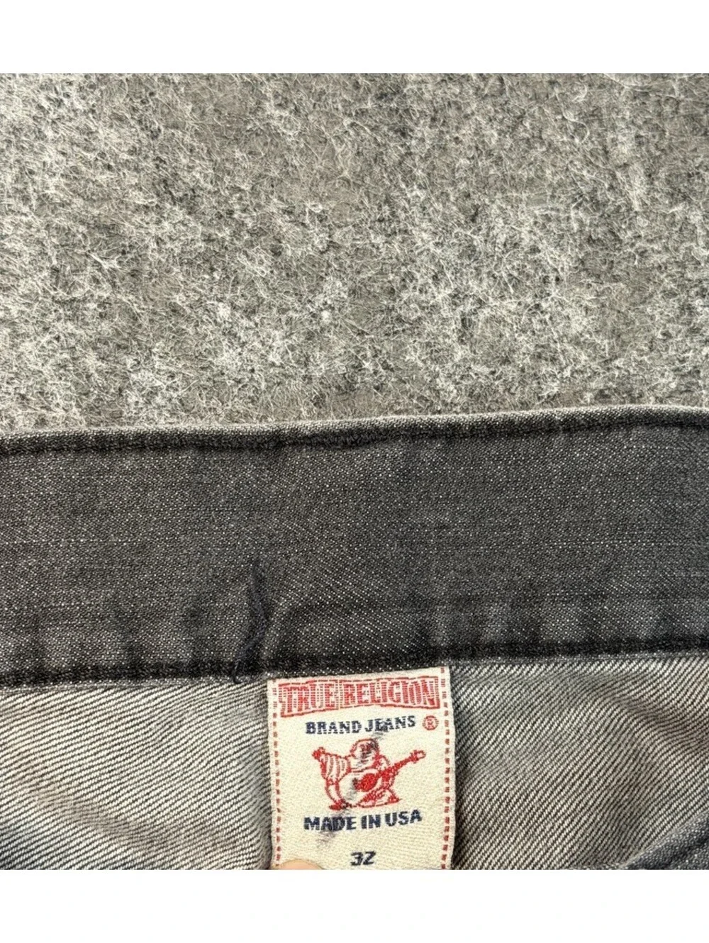 True Religion Billy Straight Leg Jeans Mens 32x28 Gray Black Made In USA Flap